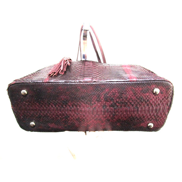Archipelago Design Large Burgundy Genuine Snakeskin Shoulder Tote Purse - Picture 7 of 11